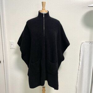 The Cashmere Project 100% Cashmere Full Zip Poncho Sweater Cape Black One Size